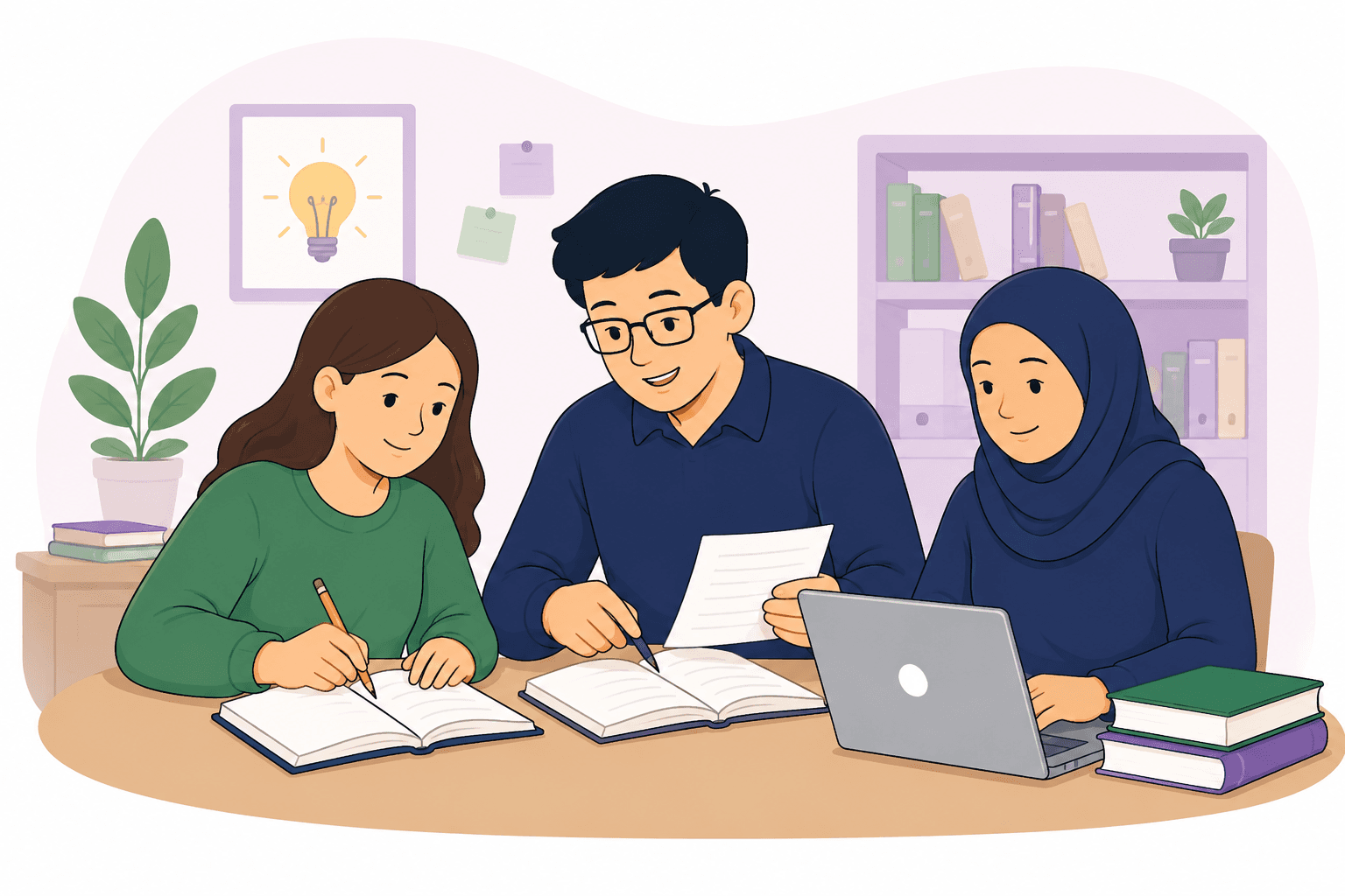 Small group tutoring session with students and a tutor